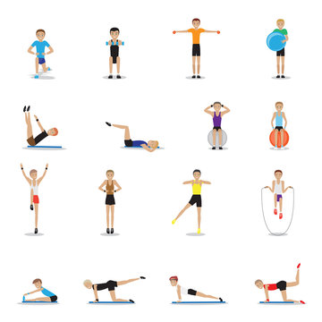 Fitness People Workouts Set - Isolated On White Background - Vector Illustration, Graphic Design Editable For Your Design