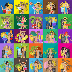 Flat Party Girls Set: Vector Illustration, Graphic Design. For Web, Websites, Print, Presentation Templates And Promotional Materials