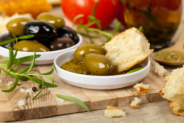 Bread with Olive Oil. Selective and soft focus.