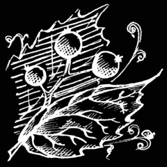 Monochrome doodle berries and leaves