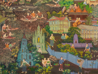 Thai temple painting of life