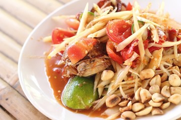 Papaya salad in the plate