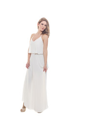 Fototapeta na wymiar Woman in white evening gown