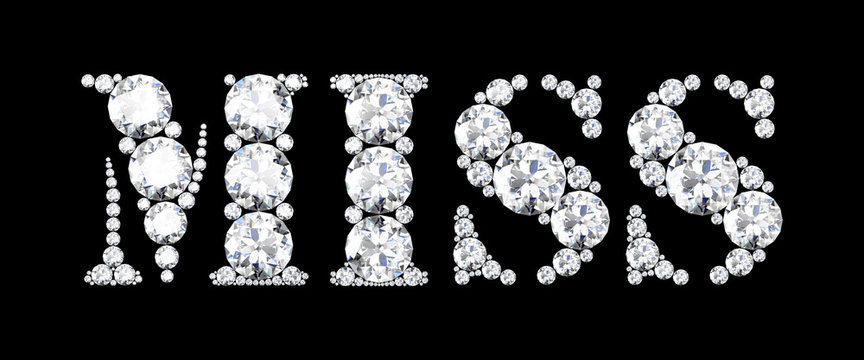 diamond words miss on black background (high resolution 3D image