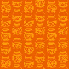 Funny seamless pattern with a colorful citrus jam jars.