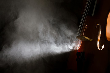 Elegant violin with smoke