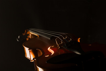 Elegant violin with smoke