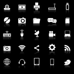 Hi-tech icons with reflect on black background