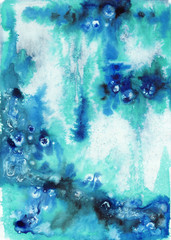 Abstract blue wet watercolor background