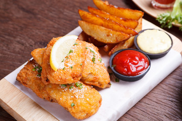 Fish and chips with potato wedge