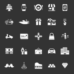 Birthday gift icons on gray background