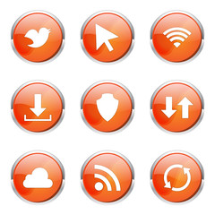 Web Internet Social Orange Vector Button Icon Design Set