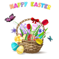 Easter Basket with spring flowers