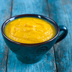 pumpkin soup on a bowl