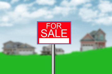 For Sale board with houses in the background