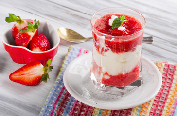 Layered Dessert with fresh strawberries