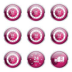 24 Hours Services Pink Vector Button Icon Design Set