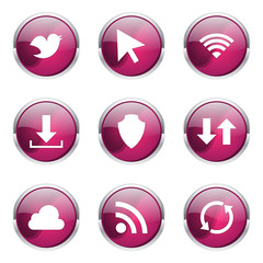 Web Internet Social Pink Vector Button Icon Design Set