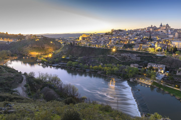 Panoramic view of Toledo at dusk (Spain)