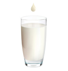 Glass of milk and drop isolated on white. Vector illustration