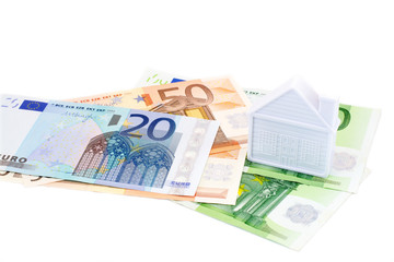 house on euro banknotes isolated