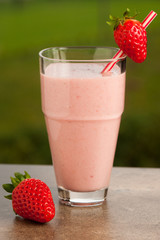 Strawberry smoothie refreshing fruit meal - healthy vegetarian f
