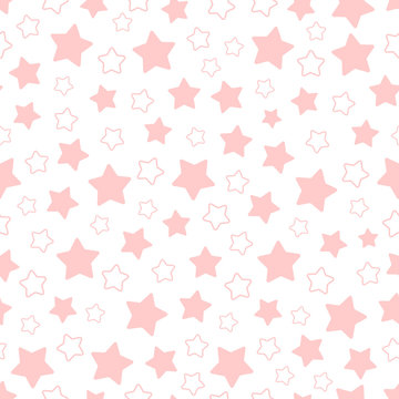 Vector seamless pattern of pink pentagonal stars