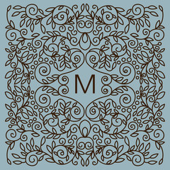 Floral  vector frame with copy space for text in trendy mono lin