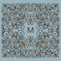 Floral  vector frame with copy space for text in trendy mono lin