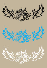 Horse head with wing, art vector design