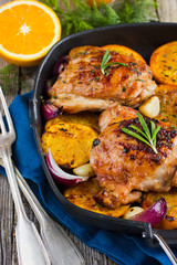 Roasted chicken with oranges and herbs