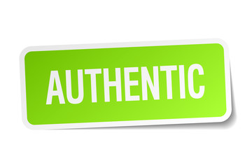 authentic green square sticker on white background