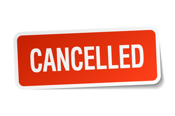 cancelled red square sticker isolated on white