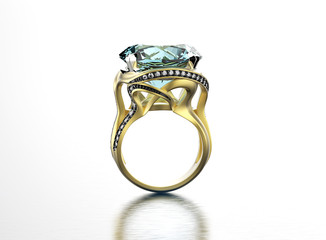 Golden  Ring with aquamarine. Jewelry background