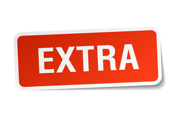 extra red square sticker isolated on white