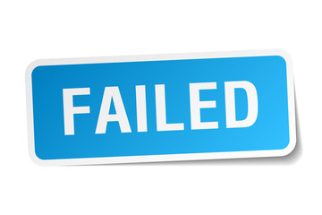 failed blue square sticker isolated on white