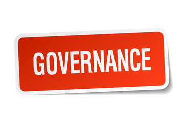 governance red square sticker isolated on white