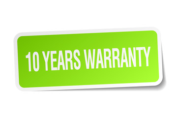 10 years warranty green square sticker on white background