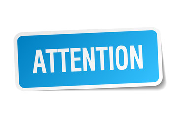 attention blue square sticker isolated on white