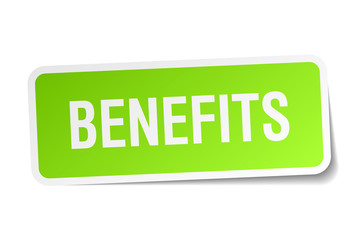 benefits green square sticker on white background