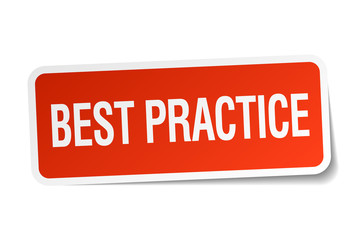 best practice red square sticker isolated on white