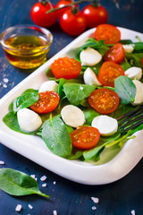 Salad with cherry tomatoes, spinach and mozarella