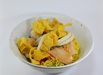 noodles with fish ball and red sauce