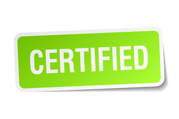 certified green square sticker on white background