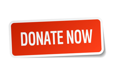 donate now red square sticker isolated on white