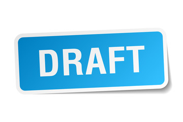 draft blue square sticker isolated on white