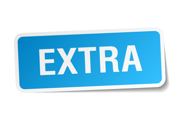 extra blue square sticker isolated on white