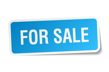 for sale blue square sticker isolated on white