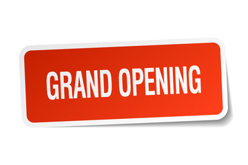 grand opening red square sticker isolated on white