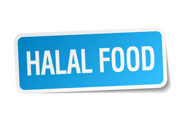 halal food blue square sticker isolated on white